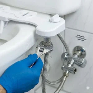Abschließende Dichtheitsprüfung nach der erfolgreichen bidet toilettenaufsatz ohne strom installation.