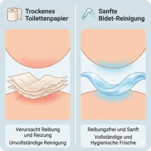 Grafik vergleich für bidet toilettenaufsatz hautschonend empfehlung versus reibung durch trockenes toilettenpapier bei sensibler haut