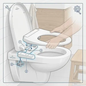Schritt-für-Schritt-Anleitung zur Montage eines bidet aufsatz für haushalte mit kindern an einer Standard-Toilette.