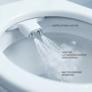Nahaufnahme der düsen von einem bidet toilettenaufsatz hautschonend empfehlung für einen sanften und luftangereicherten wasserstrahl