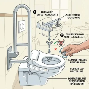 Schritt-für-Schritt-Anleitung zur Montage eines bidet aufsatz für ältere menschen auf der Toilette.
