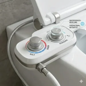 Einstellung der Wasserstrahlintensität beim bidet toilettenaufsatz kaltes und warmes wasser.