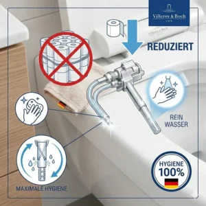 Höchste Sauberkeit im Bad dank der selbstreinigenden Düse am bidet aufsatz für haushalte mit kindern.