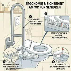Das ergonomische und sichere Design von einem bidet aufsatz für ältere menschen für Senioren.