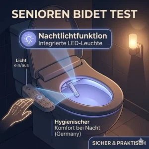 Orientierung bei Nacht: Das LED-Nachtlicht im Bidet Toilettenaufsatz für Senioren Test bewährt sich.