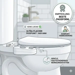 Seitliche ansicht von einem ultra flachen bidet toilettenaufsatz hautschonend empfehlung passend für standard wcs ohne lücke