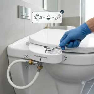 Anleitung zur Installation für einen bidet toilettenaufsatz mit wasserdruckregler.