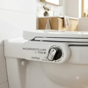 Nahaufnahme der Bedienelemente am bidet toilettenaufsatz wassereinstellung fein zur präzisen Regulierung des Wasserdrucks.