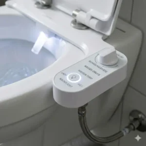 An overview of the parts included with the bidet toilettenaufsatz mit nachtlicht package.