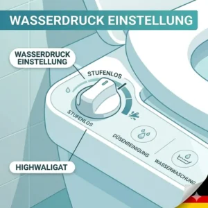 Die intuitiven Bedienelemente für den Wasserdruck am bidet aufsatz mit selbstreinigender düse.