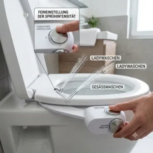 Die innovative Doppeldüsen-Funktion integriert in den bidet toilettenaufsatz wassereinstellung fein für optimalen Komfort.
