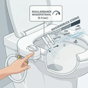 Demonstration der Wasserstrahlstärke von einem bidet toilettenaufsatz mit wasserdruckregler.