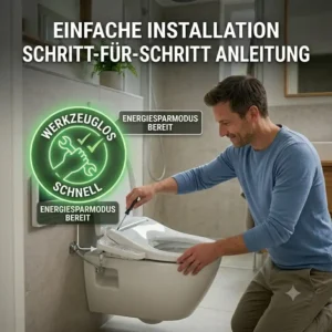Schritt-für-Schritt-Anleitung zur einfachen und schnellen Montage von einem bidet toilettenaufsatz mit energiesparmodus.