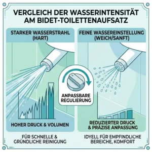 Grafischer Vergleich der verschiedenen Druckstufen beim bidet toilettenaufsatz wassereinstellung fein im Einsatz.