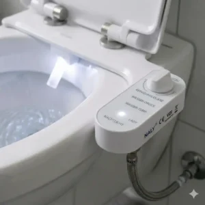 A visual guide showing how the bidet toilettenaufsatz mit nachtlicht fits under a toilet seat.
