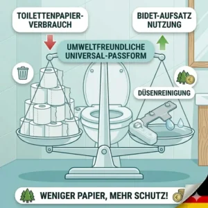 Technische Zeichnung zur universellen Passform für den bidet aufsatz mit selbstreinigender düse auf runden Toiletten.