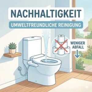 Infographic-style illustration highlighting the eco-friendly and toilet paper saving benefits of using the bidet aufsatz mit einstellbarem wasserdruck.