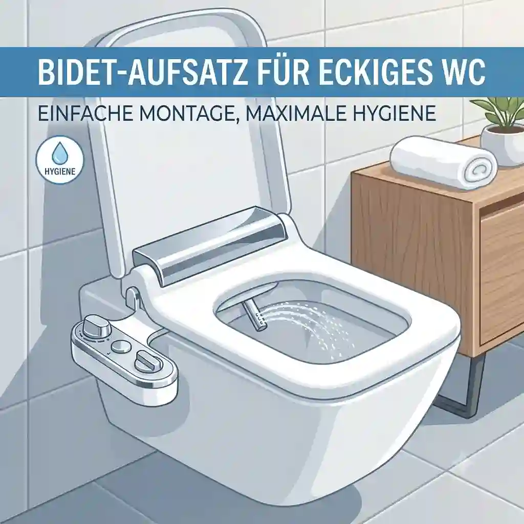 Ein moderner Bidet-Aufsatz perfekt montiert auf einer eckigen WC-Schüssel in einem hellen Badezimmer.bidet aufsatz für eckiges wc schüssel