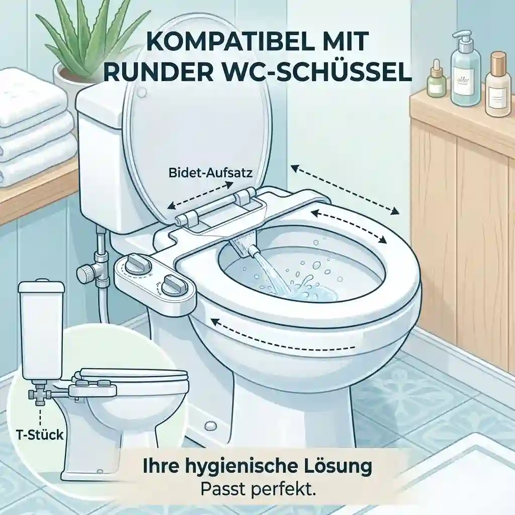 A modern bidet attachment installed on a round toilet bowlbidet aufsatz für rundes wc schüssel