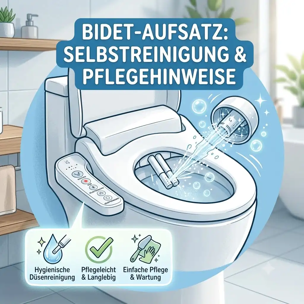 A modern bidet attachment with activated self-cleaning function of the nozzles for optimal hygiene in the bathroom.