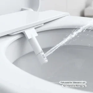 Close-up view of the nozzle from a bidet toilettenaufsatz reinigungssprühung intensiv showing the direct water stream.