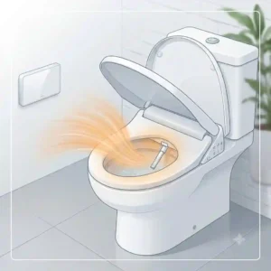 A detailed graphical illustration showcasing the warm air drying capability of a bidet toilettenaufsatz lufttrockner.