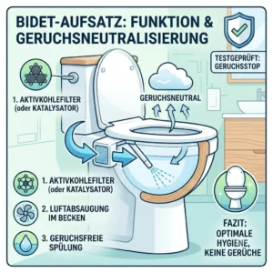 Technical illustration showing the filtration process for our bidet aufsatz geruchsneutral test.