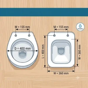 Vergleichsgrafik zwischen einer runden und einer eckigen WC-Schüssel für die Bidet-Kompatibilität.