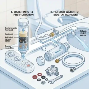 A diagram illustrating the function of the bidet toilettenaufsatz wasserfilter.