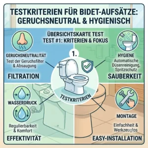 Infographic displaying the main criteria for our bidet aufsatz geruchsneutral test evaluation.