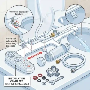 Step-by-step illustrations for the bidet toilettenaufsatz wasserfilter mounting process.
