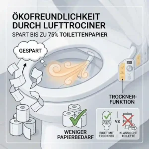 An eco-friendly infographic illustrating how using a bidet toilettenaufsatz lufttrockner saves significant amounts of toilet paper.