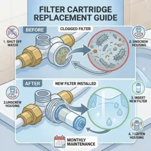 A maintenance guide illustration for bidet toilettenaufsatz wasserfilter filter replacement.