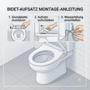A step-by-step guide showing the easy installation of a bidet toilettenaufsatz lufttrockner onto a standard toilet.