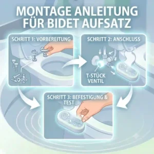 A step-by-step assembly guide showing how to mount a bidet aufsatz and connect its hautfreundliche düsen to the water supply