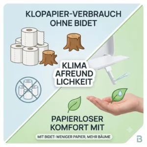 Eco-friendly concept showing paper waste reduction achieved by switching to a bidet toilettenaufsatz reinigungssprühung intensiv.